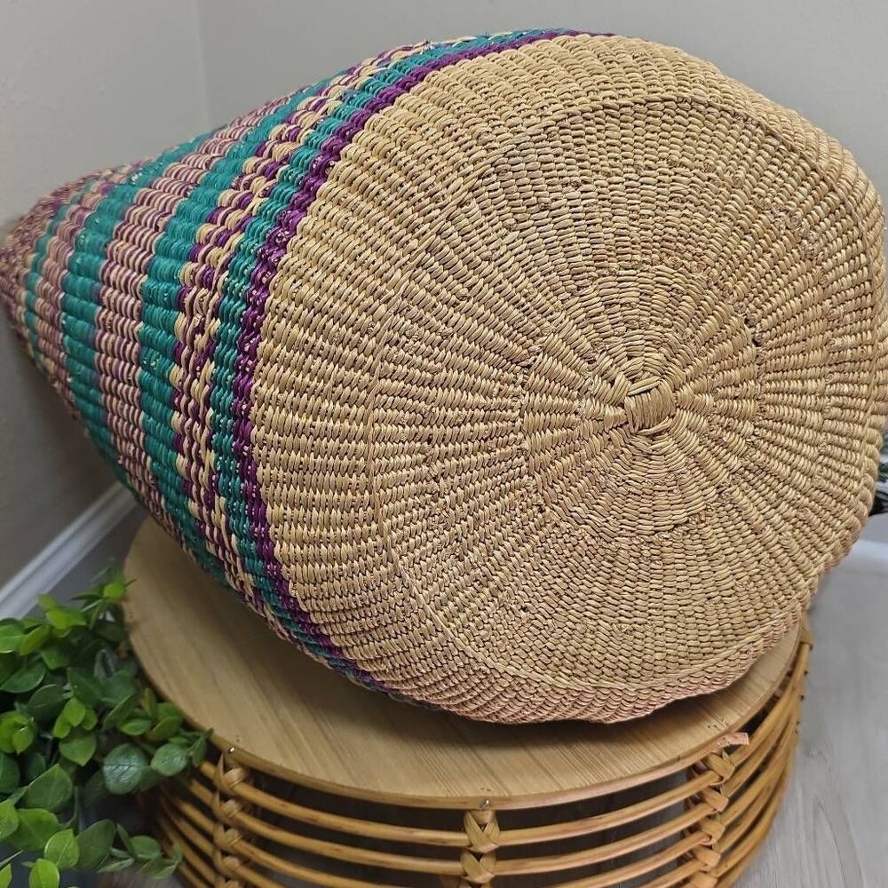 Large Handwoven Bolga Farmers Market Basket | Fair Trade Woven Tote - Picture 8 of 13